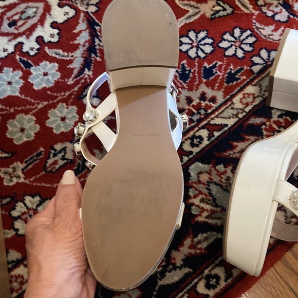 Miu Miu Embellished T Strap platform White sandal size 37. Box included. - Picture 5 of 9